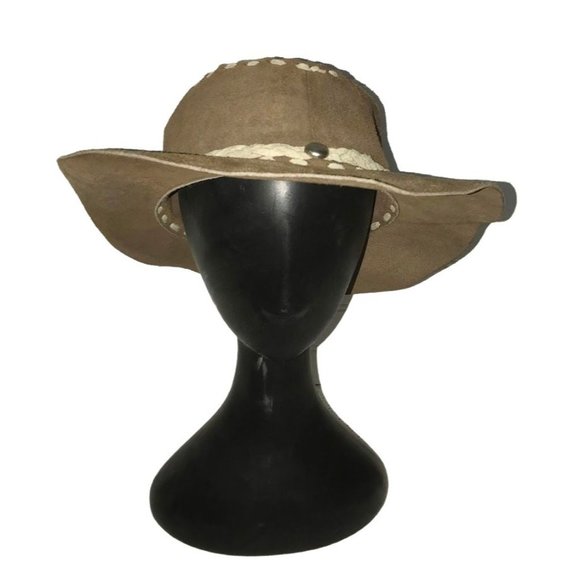 Suede Cowboy or Adventurer Hat - Light brown/tan and beige - Large suede strip s - Picture 3 of 8
